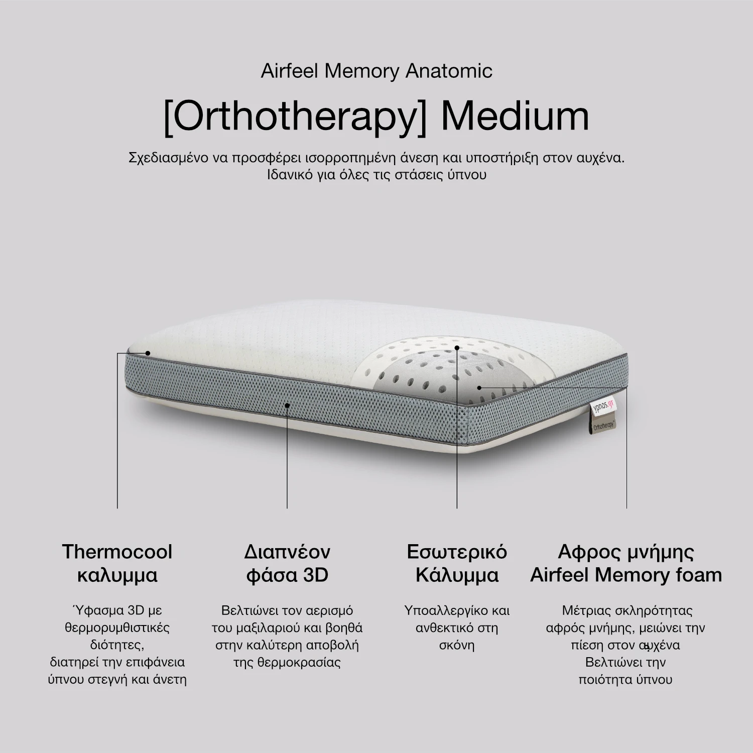 Μαξιλάρι Ύπνου Airfeel Memory Anatomic Orthotherapy 40x60+12 Medium μέτριας σκληρότητας slide 1